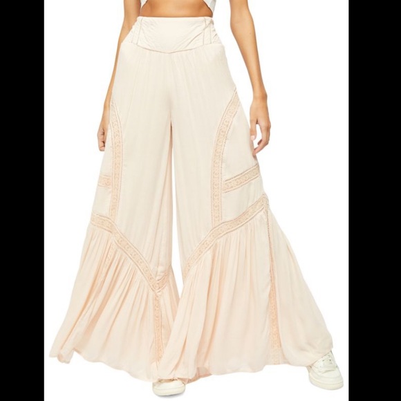 Free People Lovin Easy Lace Pants Trousers Size L Boho Tan - Picture 4 of 17